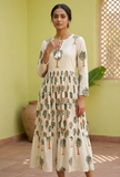 Palm Bloom Handblock Printed Cotton Midi Dress