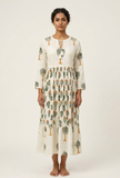 Palm Bloom Handblock Printed Cotton Midi Dress
