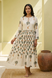 Palm Bloom Handblock Printed Cotton Midi Dress