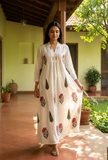 Crimson Bloom Handblock Printed Cotton Maxi Dress