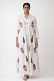 Crimson Bloom Handblock Printed Cotton Maxi Dress