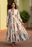 Scarlet Blossom Tiered Cotton Maxi Dress