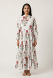 Scarlet Blossom Tiered Cotton Maxi Dress