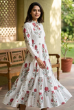 Scarlet Blossom Tiered Cotton Maxi Dress