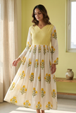 Sunshine Bloom Handblock Printed Cotton Maxi Dress