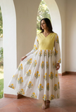 Sunshine Bloom Handblock Printed Cotton Maxi Dress