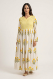Sunshine Bloom Handblock Printed Cotton Maxi Dress