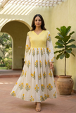 Sunshine Bloom Handblock Printed Cotton Maxi Dress