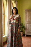 Vintage Rose Garden Handblock Printed Maxi Dress