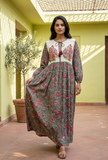 Vintage Rose Garden Handblock Printed Maxi Dress