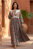 Vintage Rose Garden Handblock Printed Maxi Dress