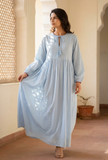 Sky Mist Gathered Cotton Maxi Dress