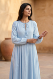 Sky Mist Gathered Cotton Maxi Dress