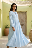 Sky Mist Gathered Cotton Maxi Dress