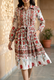 Crimson Garden Belted Cotton Shirt Maxi Dress