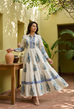 Azure Bloom Tiered Cotton Maxi Dress