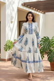 Azure Bloom Tiered Cotton Maxi Dress