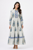 Azure Bloom Tiered Cotton Maxi Dress