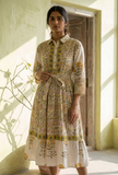 Meadow Vine Belted Cotton Midi Dress