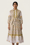 Meadow Vine Belted Cotton Midi Dress