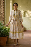 Meadow Vine Belted Cotton Midi Dress