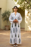Sapphire Cypress Handblock Printed Cotton Kaftan Dress