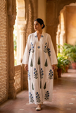 Sapphire Cypress Handblock Printed Cotton Kaftan Dress