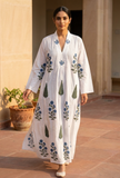 Sapphire Cypress Handblock Printed Cotton Kaftan Dress