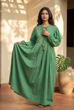 Emerald Breeze Gathered Cotton Maxi Dress