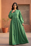 Emerald Breeze Gathered Cotton Maxi Dress