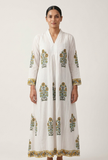 Golden Meadow Handblock Printed Cotton Kaftan Dress