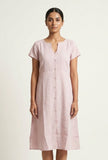 Blush Pink Linen Button-Down Midi Dress
