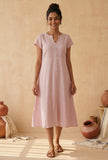 Blush Pink Linen Button-Down Midi Dress