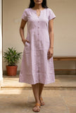 Blush Pink Linen Button-Down Midi Dress