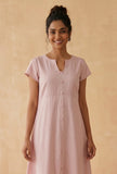 Blush Pink Linen Button-Down Midi Dress