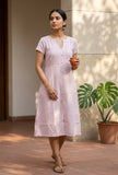 Blush Pink Linen Button-Down Midi Dress