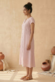 Blush Pink Linen Button-Down Midi Dress