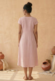 Blush Pink Linen Button-Down Midi Dress