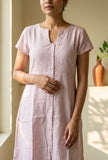 Blush Pink Linen Button-Down Midi Dress