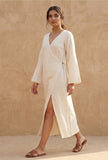 Natural Beige Cotton Flex Wrap Midi Dress