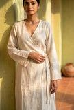 Natural Beige Cotton Flex Wrap Midi Dress
