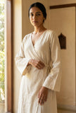 Natural Beige Cotton Flex Wrap Midi Dress