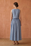 Set Of 2: Dusty Blue Cotton Crop Top and Flared Skirt Set