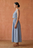 Set Of 2: Dusty Blue Cotton Crop Top and Flared Skirt Set