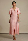 Blush Pink Cotton Flared Midi Dress