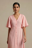 Blush Pink Cotton Flared Midi Dress