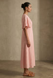 Blush Pink Cotton Flared Midi Dress
