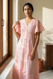 Blush Pink Cotton Flared Midi Dress