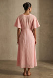 Blush Pink Cotton Flared Midi Dress
