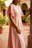 Blush Pink Cotton Flared Midi Dress